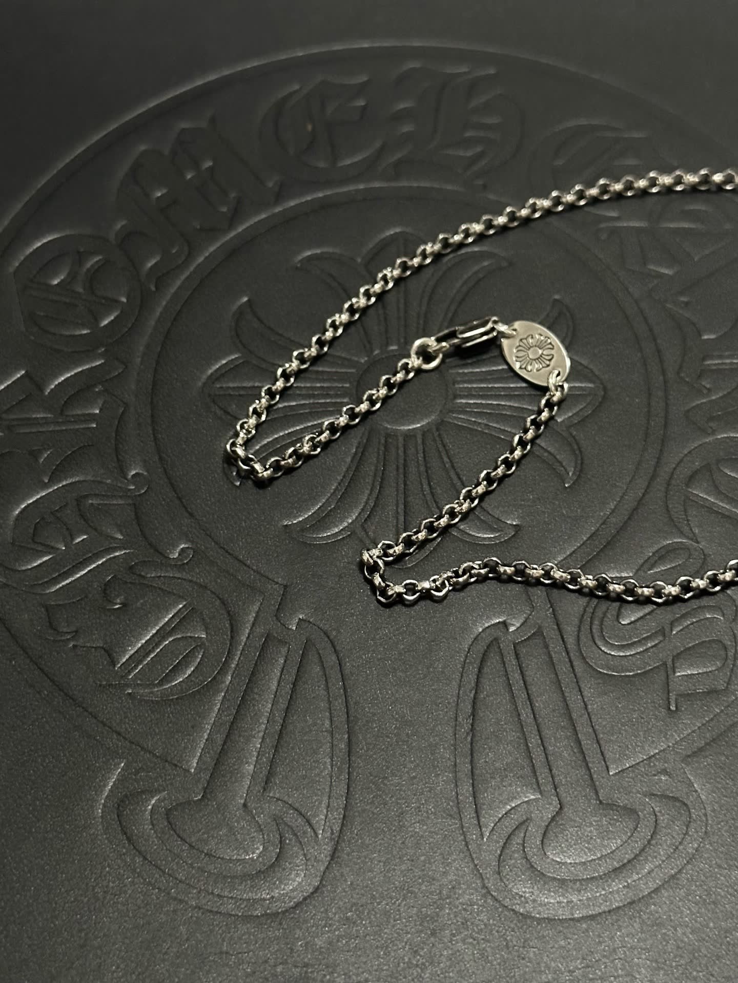 Chrome Hearts Silver Cross and Blue Enamel Charm Necklace